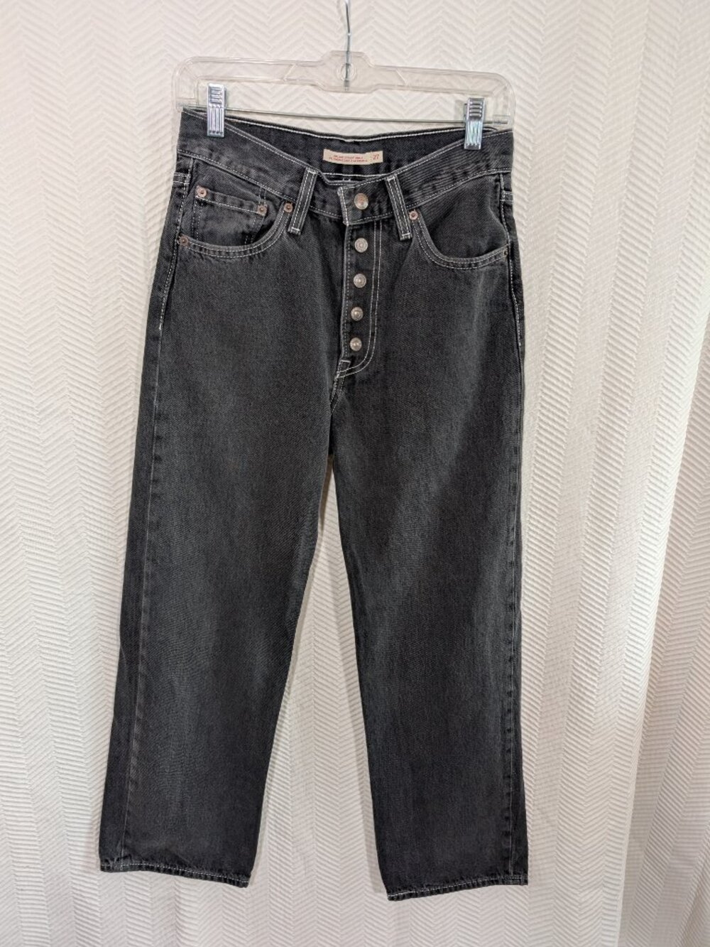 Levi's Ribcage Straight Ankle Jeans Button Snap Fly Faded Black Size 27 Denim